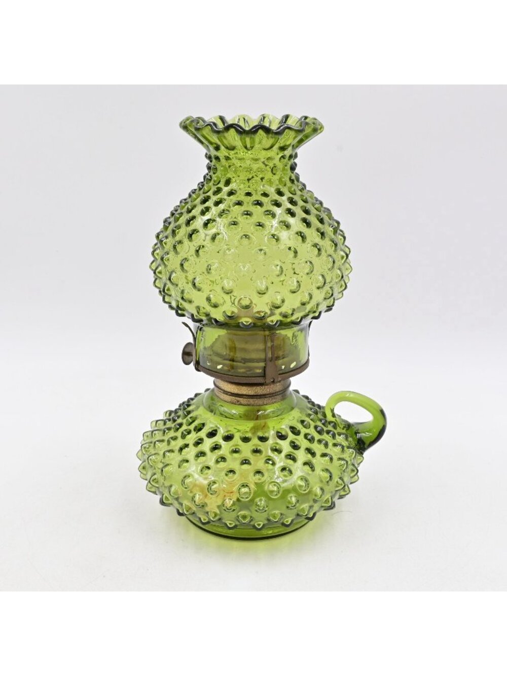 Fenton Colonial Hobnail Courting Oil Lamp Finger Loop Kerosene
